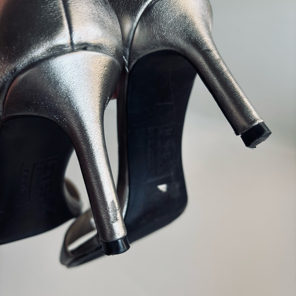Jones New York Open Toe Metallic Women's Leather Heels Black Size 8 - Picture 11 of 16